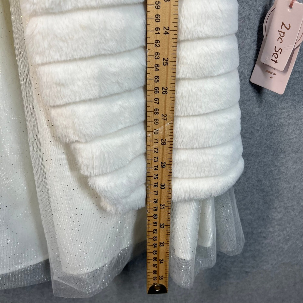 Biscotti Girls 2pc Dress Set White Faux Fur Coat Gold Shimmer Dress‎ Size 8 NEW - Picture 14 of 14
